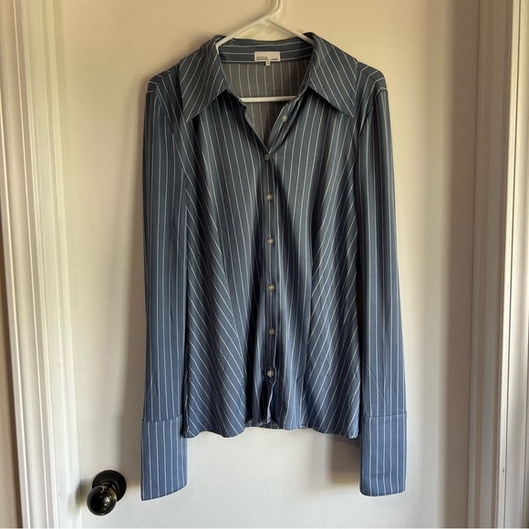 WeWoreWhat Danielle Bernstein Blue/White Pinstripe Button Up Tunic Blouse size S - Picture 1 of 7